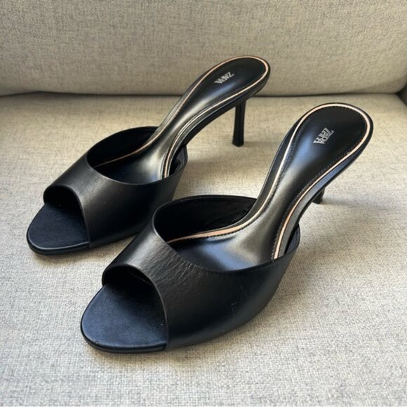 ZARA Leather Peep Toe Black Heel Sandals - Picture 10 of 11